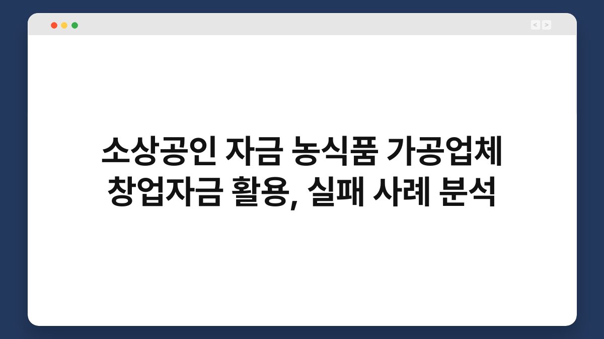 소상공인 자금 농식품 가공업체 창업자금 활용, 실패 사례 분석 1