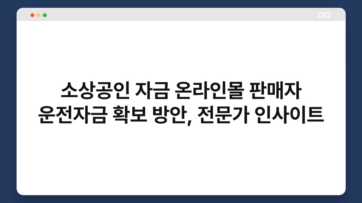 소상공인 자금 온라인몰 판매자 운전자금 확보 방안, 전문가 인사이트 1
