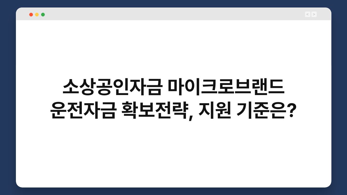 소상공인자금 마이크로브랜드 운전자금 확보전략, 지원 기준은? 1