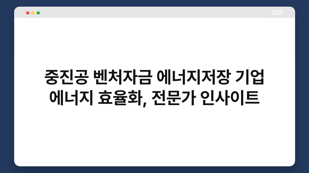 중진공 벤처자금 에너지저장 기업 에너지 효율화, 전문가 인사이트 1