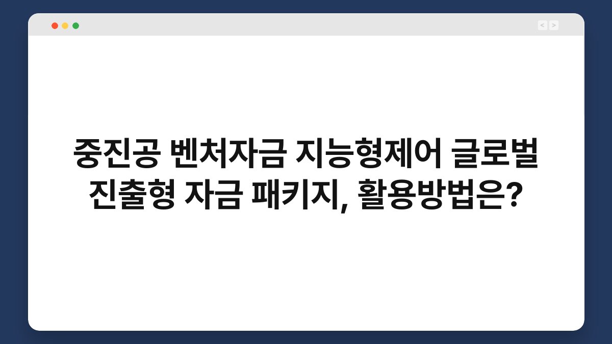 중진공 벤처자금 지능형제어 글로벌 진출형 자금 패키지, 활용방법은? 1
