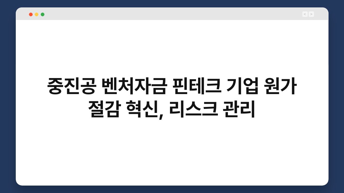 중진공 벤처자금 핀테크 기업 원가 절감 혁신, 리스크 관리 1