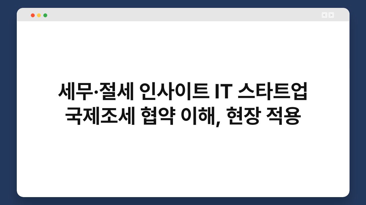 세무·절세 인사이트 IT 스타트업 국제조세 협약 이해, 현장 적용 1