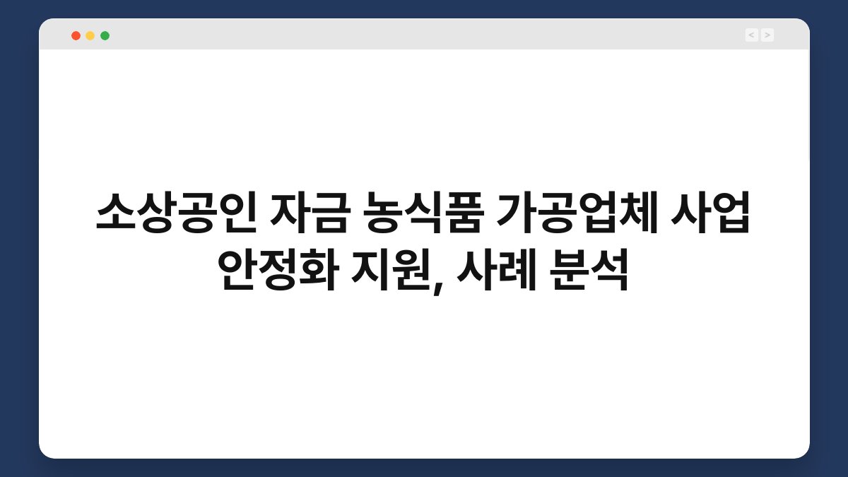 소상공인 자금 농식품 가공업체 사업 안정화 지원, 사례 분석 1