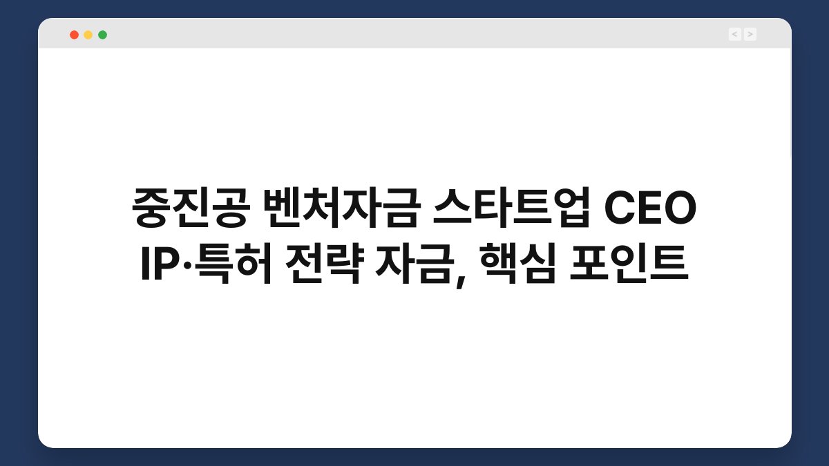중진공 벤처자금 스타트업 CEO IP·특허 전략 자금, 핵심 포인트 1